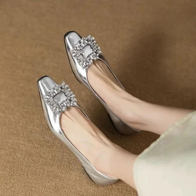 Women's Flat Shoes Slip-on Crystal Square Buckle With Crystals Ladies Footwear Toe Stylish Popular Quick Delivery Social Young