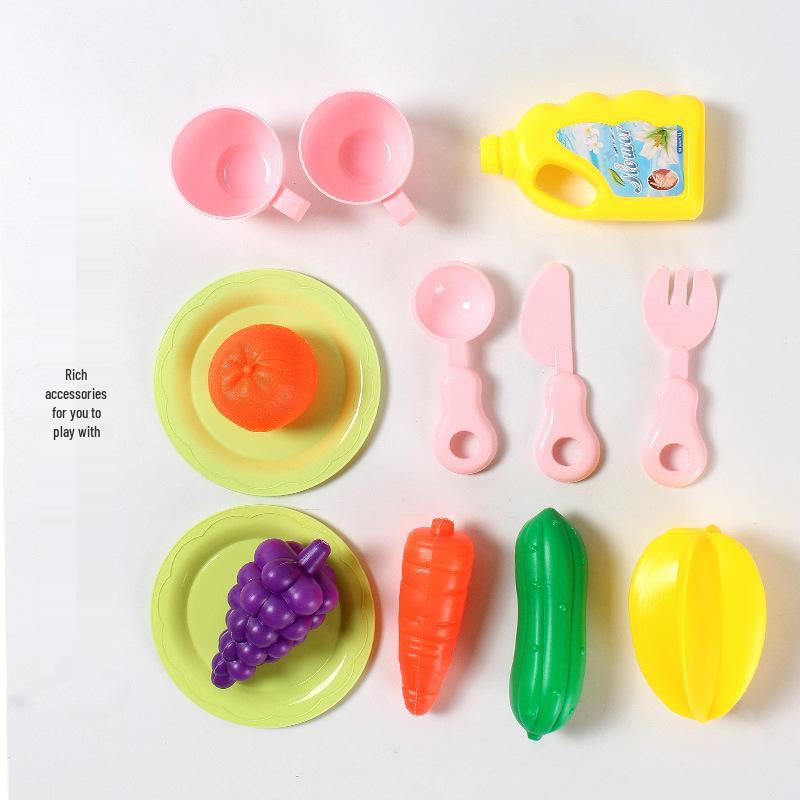 Cartoon Cow Electric Faucet Toy Kitchen Set with Sink, Stove, and Play Fruits & Vegetables