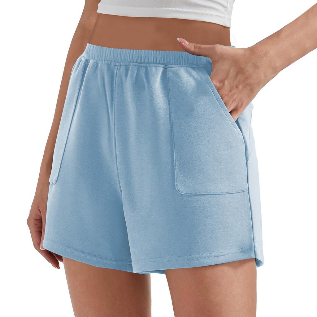Einfarbige, lässige Shorts mit hoher Taille und weitem Bein für Damen, Baggy-Shorts zum Abnehmen, lässige Sporthosen, Home-Hosen, Strandhosen