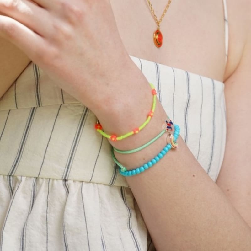 BONBEAU Flower Crush Neon Color Beads Bracelet Smile Charm Neon Color Flower Bead Bracelet