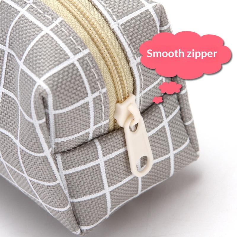 1Pcs Large Capacity Canvas Black Gray Checkered Dots School Stationery Boxes Pencil Case Student Zipper Pencil Bags