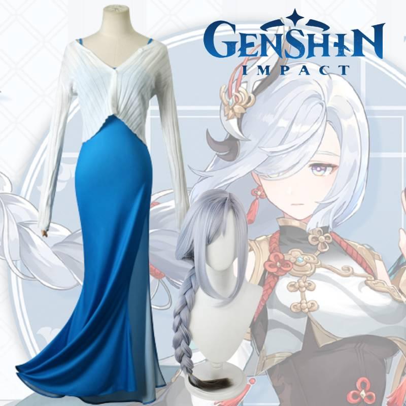 Genshin Impact Shenhe Outfits Fancy Costume Cartoon Game Cosplay Party Dress