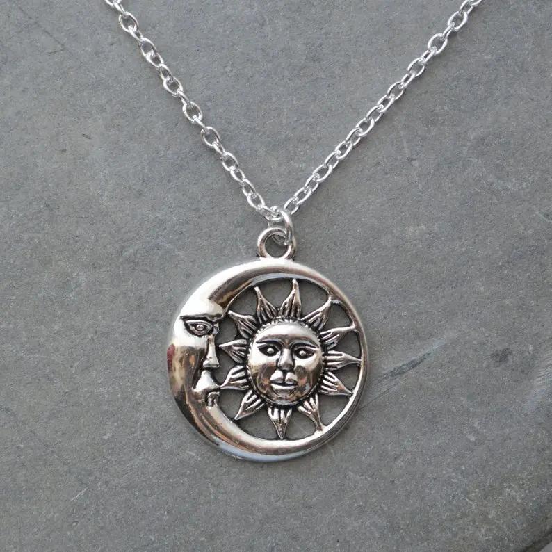 New Silver Color Sun And Moon Necklaces Chain Pair Of Celestial Best Friends Gift For Friend Long Necklaces Pendants Men Women
