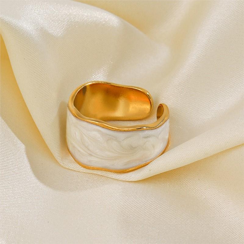 Stainless Steel Gold Color Drip Ring For Women French Vintage Adjustable Ring Party Jewelry Accessory