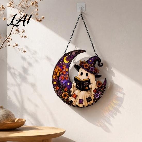 Creative Gift for Family 2D Ghost Moon Pumpkin Acrylic Suncatcher Halloween Window Holiday Friends Hanging Ornament Autumn Thanksgiving Garden Yard