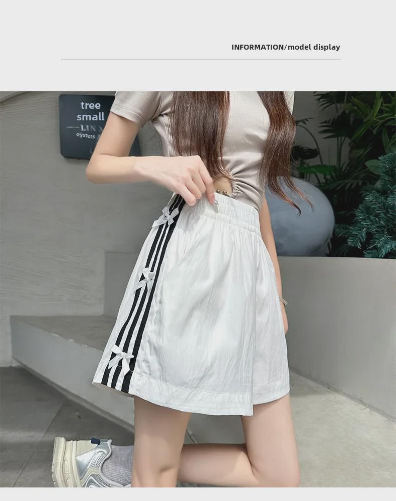 2025 Women's High Waist Striped Bow Shorts: Summer Casual Loose Fit, Wide Leg