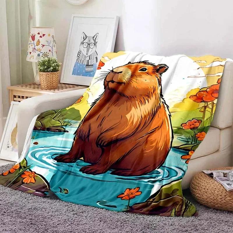 Capybara Printed Throw Blanket Soft Warm Bedding for Adults  Kids Ideal for Bed Sofa Outdoor Travel Cover