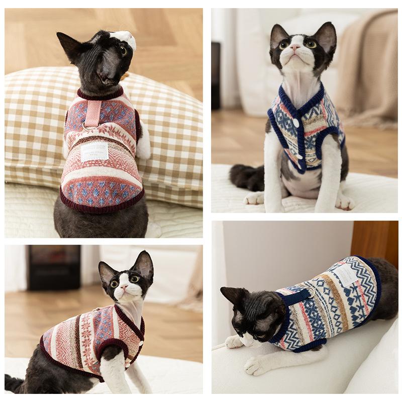 Autumn and winter pet clothes traction vest cotton coat cat clothes German cat hairless