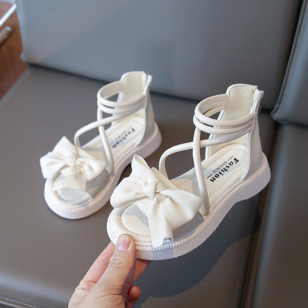 Girls Beach Shoes 2025 Summer Brand New Children Gladiator Sandals Kids Rome Sandals with Bow-knot with Back Zipper Soft Fashion