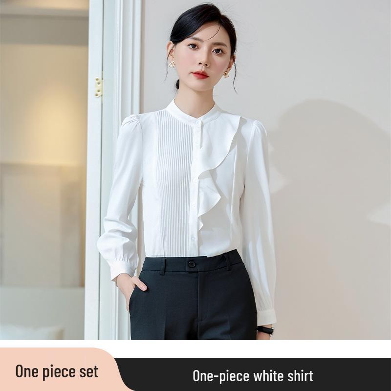 

2024 Elegant White Chiffon Blouse - Women s Slimming Long Sleeve Shirt for Spring & Autumn XXL