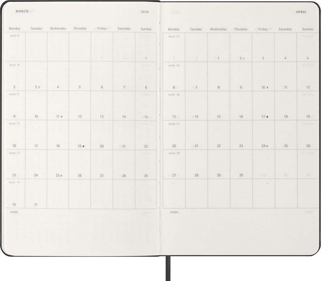 Moleskine 2026 January Weekly Large Size X DHB12WN3Y26 Planner, Start, 12-Month Diary, (13cm 21cm), Hardcover, Black,