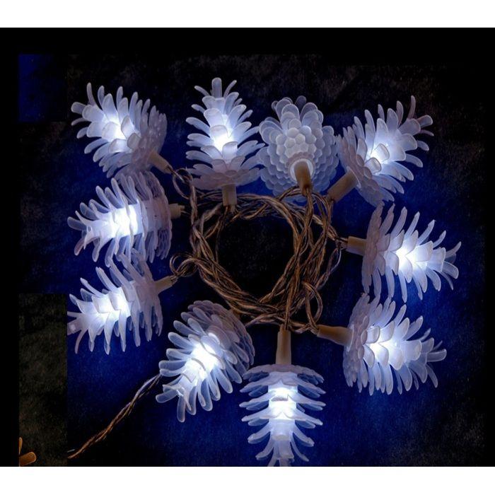 Guirlande pomme de pin lumineuse 10 Led blanc