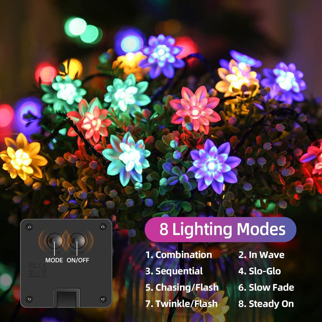 Solar flower String Lights Outdoor Waterproof,  8 Modes Lotus flower sharp Outdoor Solar Powered String Lights for Patio