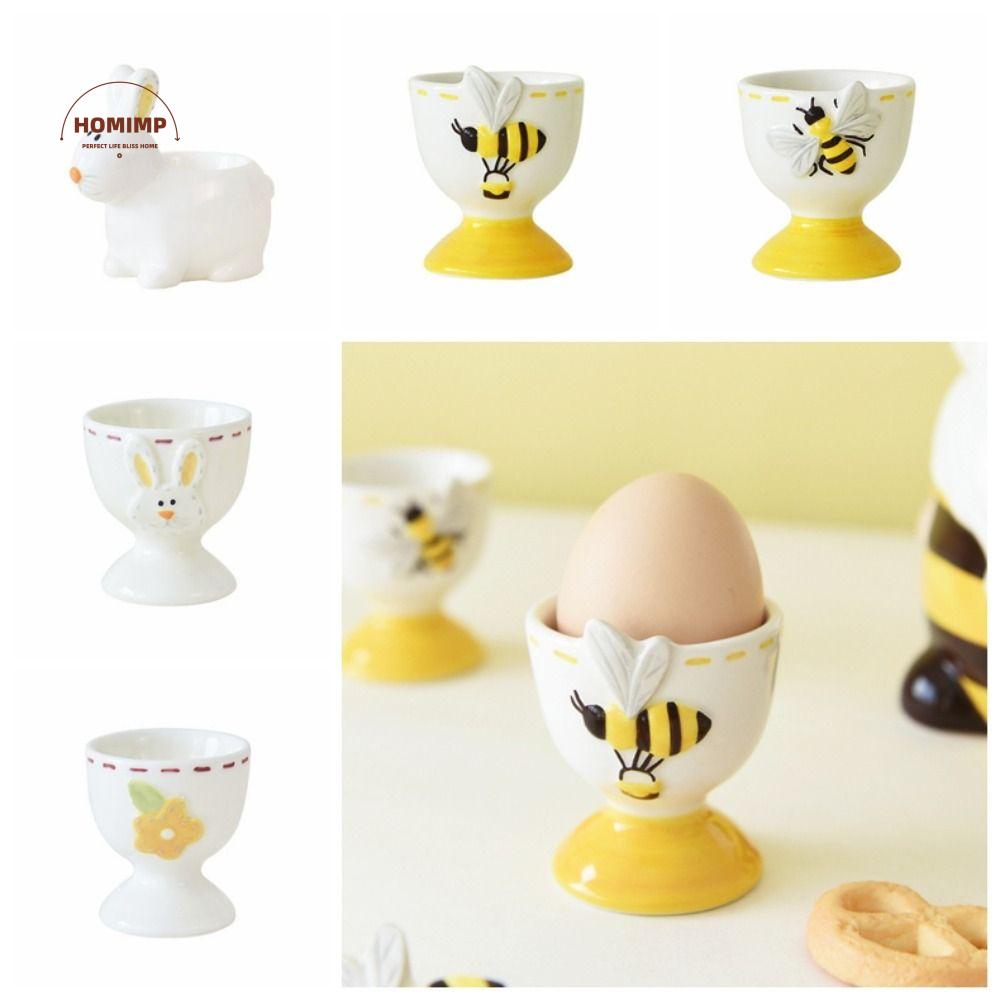Funny Ceramic Egg Holder 3D Rabbit Bee Cartoon Egg Cup Thermostability Table Centerpieces Steamed Egg Cup Dishwasher Safe
