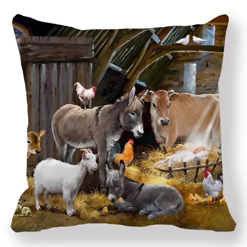 Christmas Decor Cushion Cover Christmas Gifts Home Party Decorative Pillow Cover Winter Snow Scene Animal Angel Print Pillowcase