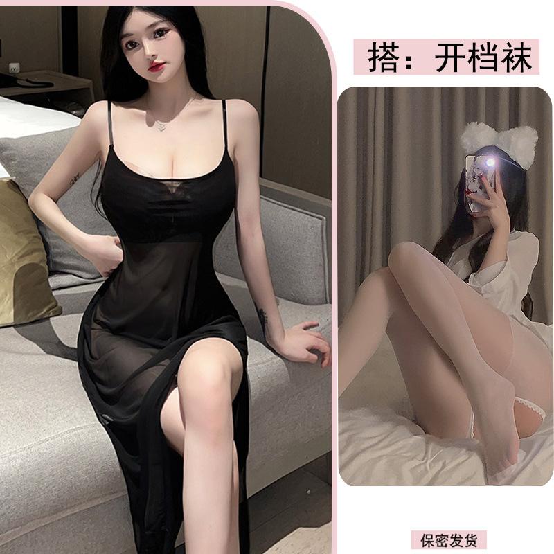teasing long dress transparent suspender nightdress erotic underwear passion pure desire mesh dress one-piece temptation suit