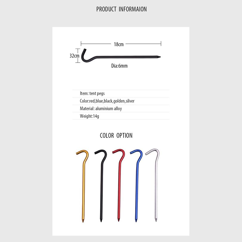 Tent Pegs Aluminum Alloy Ground Nail With Windproof Rope Buckle Set For Hammock Camping Awning Canopy