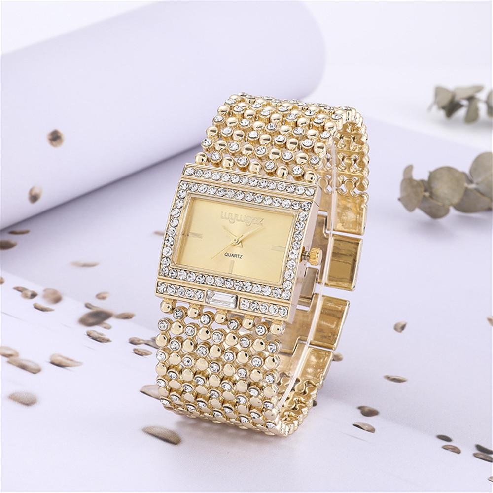 Women s Square Quartz Watch Bracelet Rhinestone Wristwatch золотой