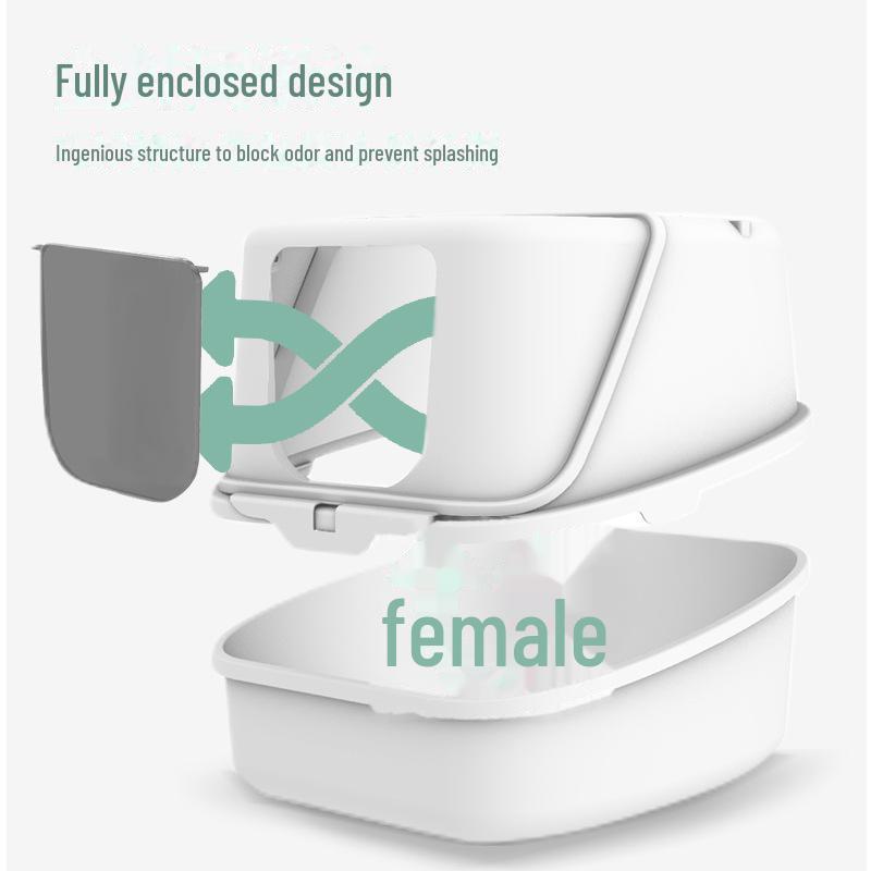 Uzavřená kočičí toaleta s odklápěcím víkem, deodorizační funkcí a lopatkou, odolná proti stříkající vodě a nadměrně velká pro snadné čištění