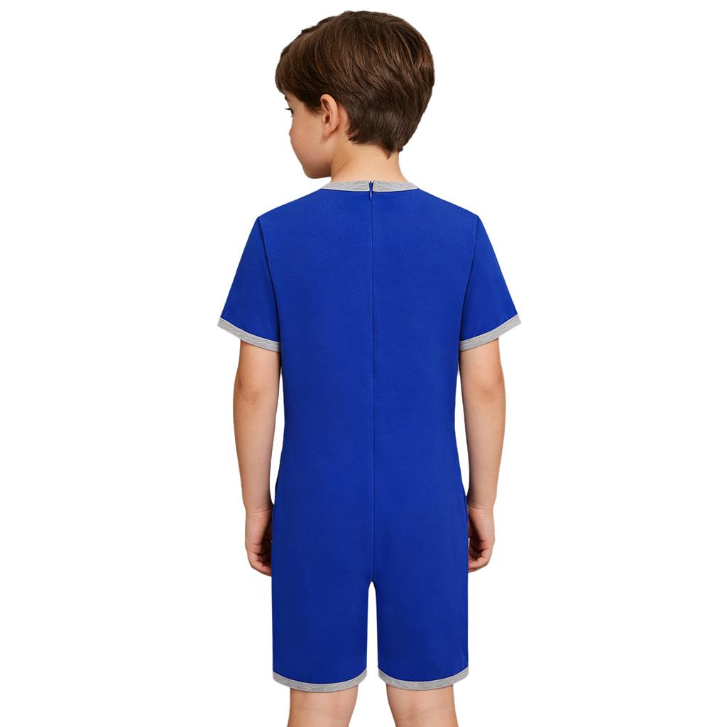 Mono Adaptativo para Niños con Necesidades Especiales Antidesgarro Trasero Cremallera Invisible Manga Corta Estampado de Letras Ribete de Contraste Mono para Niños Niñas