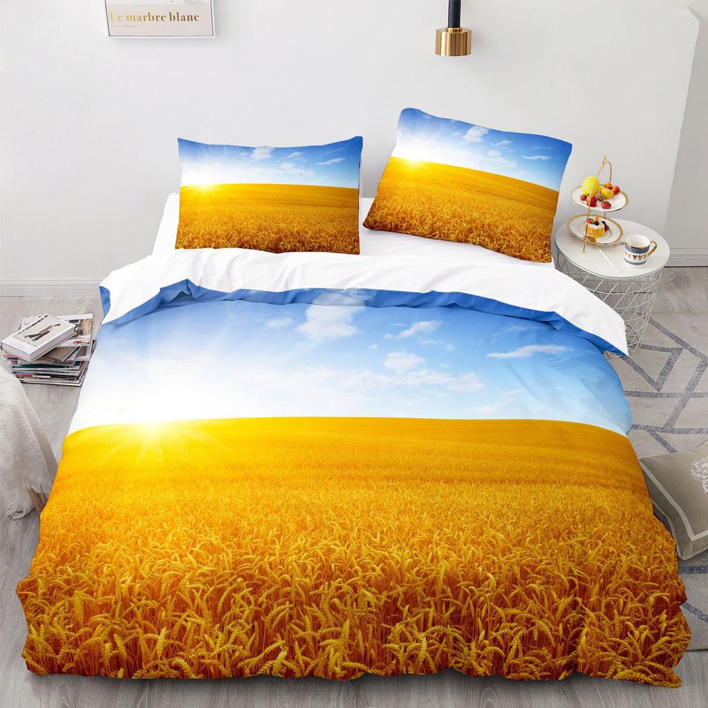 Wheat Field Lpluscape Soft Duvet Cover Quen Golden Wheat Ears Bathed In Sunlight Comfortable Quilt Cover Farm Theme Beding Set Warm Plus Nice
