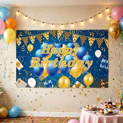 Happy Birthday Banner Backdrop, Party Photo Background Cloth for Celebration, Bunting Flag Decor for Kids Women, Happy Birthday Supplies