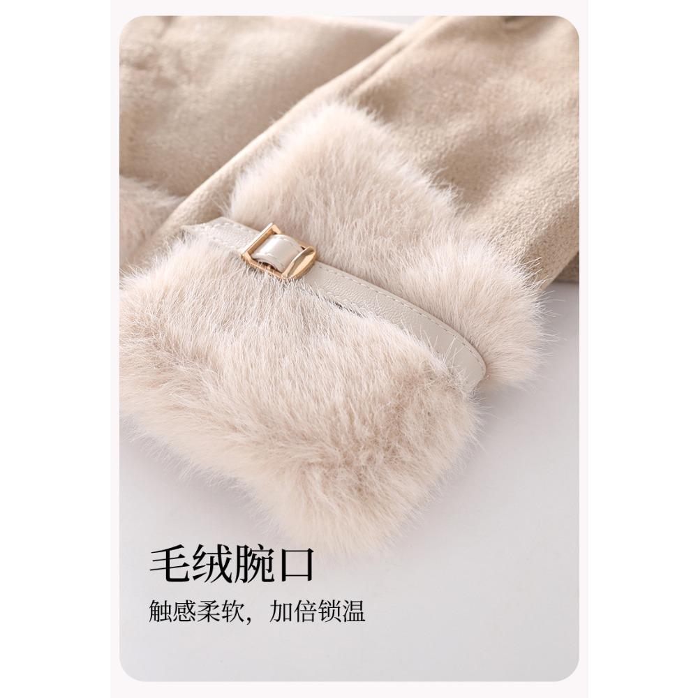 **Plush Gloves Women Winter Versatile Cold-Proof Warm Cycling E-Bike Frost Protection Full Finger Touchscreen Gloves**