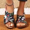 Large Size Wedge Sandals Summer 22 New Printed Cross with Velcro Sandals