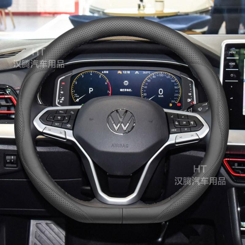 Genuine Leather Steering Wheel Cover VW Jetta Magotan Golf 8 Pro Passat EV Universal 38cm Diameter Sport Style
