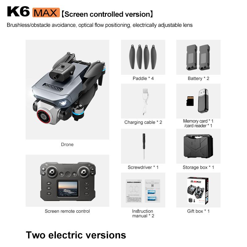 New K6 Max LCDScreen Controlled Version 4K HD Camera Brushless Drone Motor Obstacle Avoidance Foldable Quadcopter Dron RC Toy