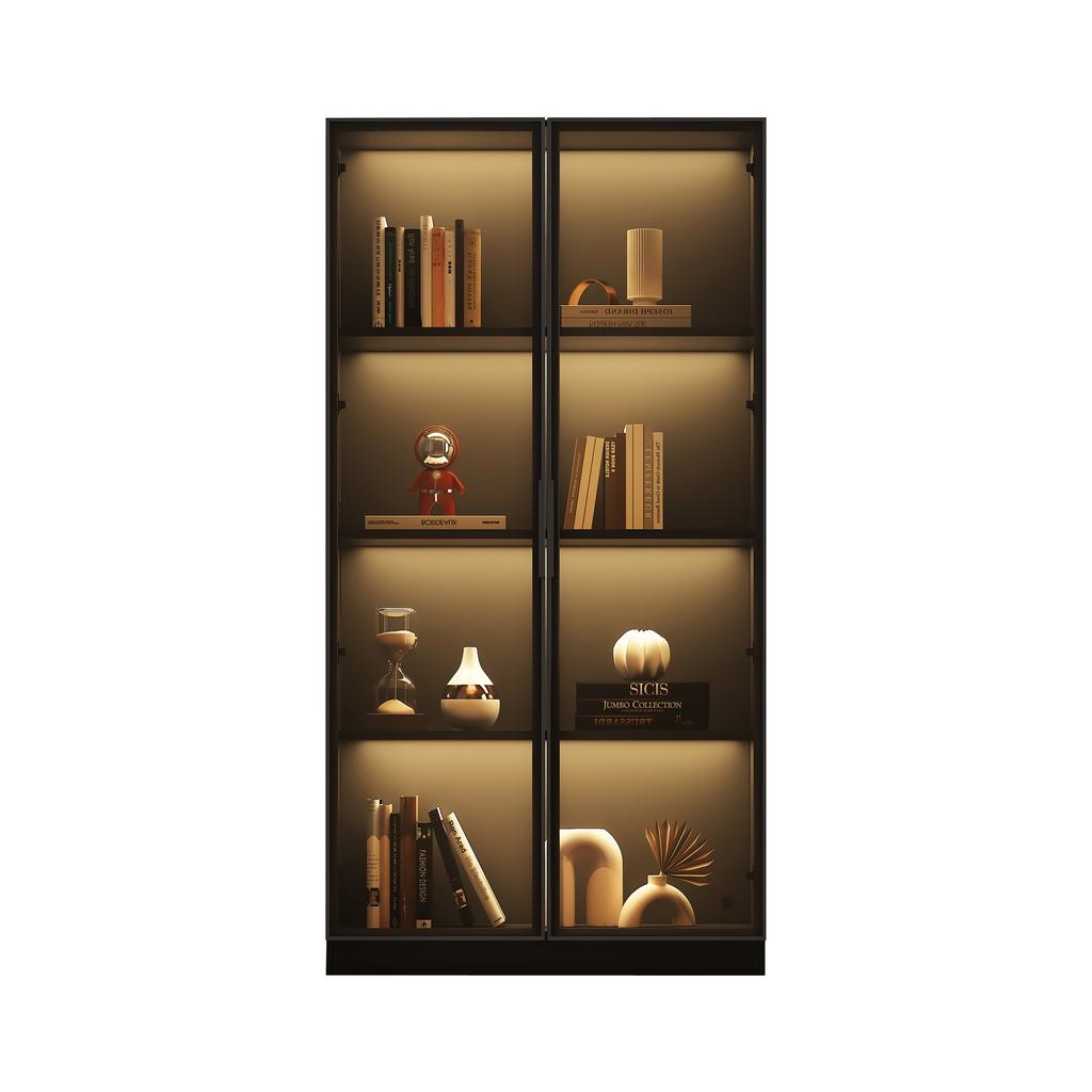 Glass Display Cabinet with App LED Lighting, Double-Door with Movable Shelves, 80*40*160cm, Tall Cabinet for Living Room, Bathroom Cabinet