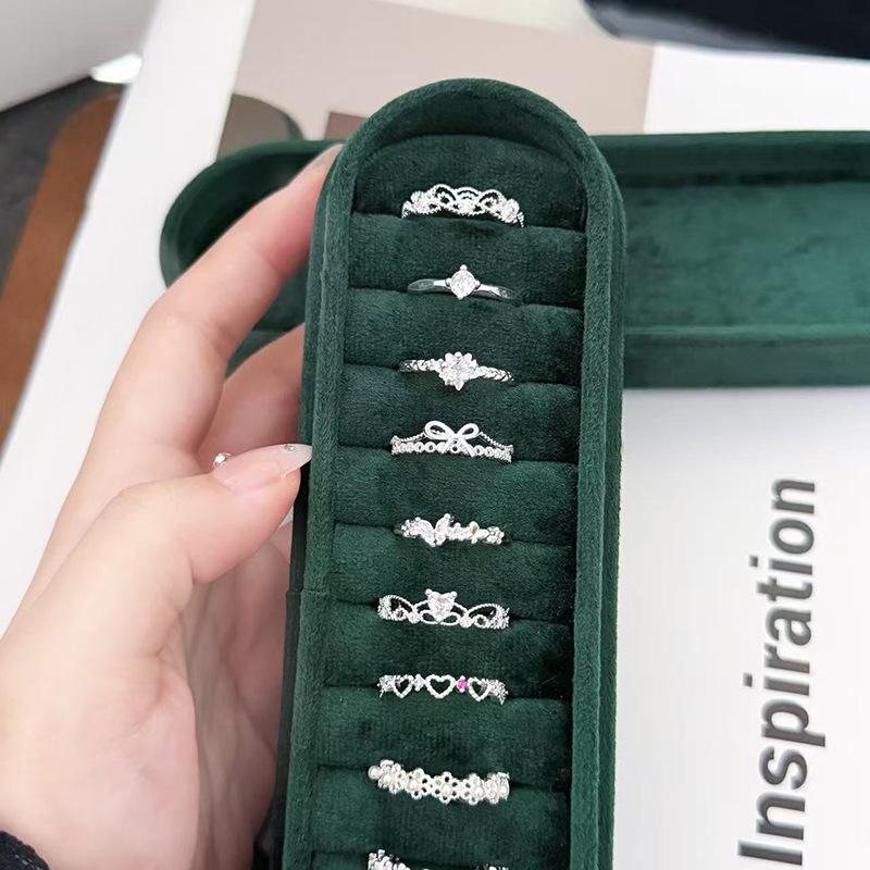 Simple Lace Hollow Open Ring Women'S Light Luxury Micro-Inlaid Zircon Temperament Sweet Jewelry