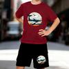Boys 2 Piece Ocean Shark Printed Outfit, Short Sleeve T-Shirt and Shorts Set for Kids Age 5-14,Black,White Sporty Casual Summer Clothes