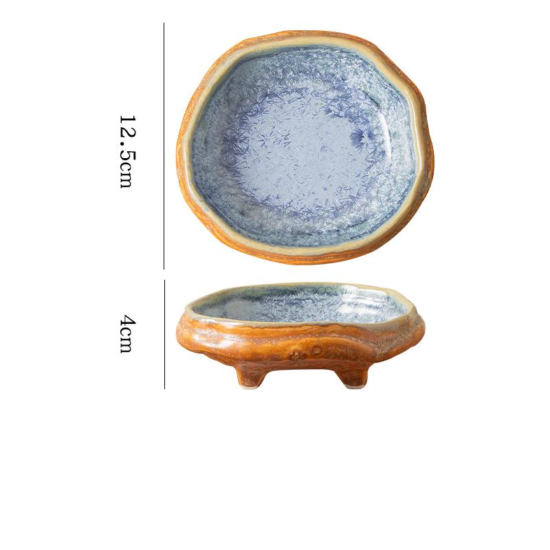 

Винтажная керамическая тарелка на четырех ножках, креативные тарелки для суши, блюдо для приправ, тарелки для закусок, специализированная посуда для молекулярной кухни синий