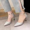 Fashion ZOKI Bling Gold Silver Women's Pumps 2024 Sexy Point Toe Thin Heel Party Wedding Shoes Woman Summer Ankle Strap High Heels Shoes