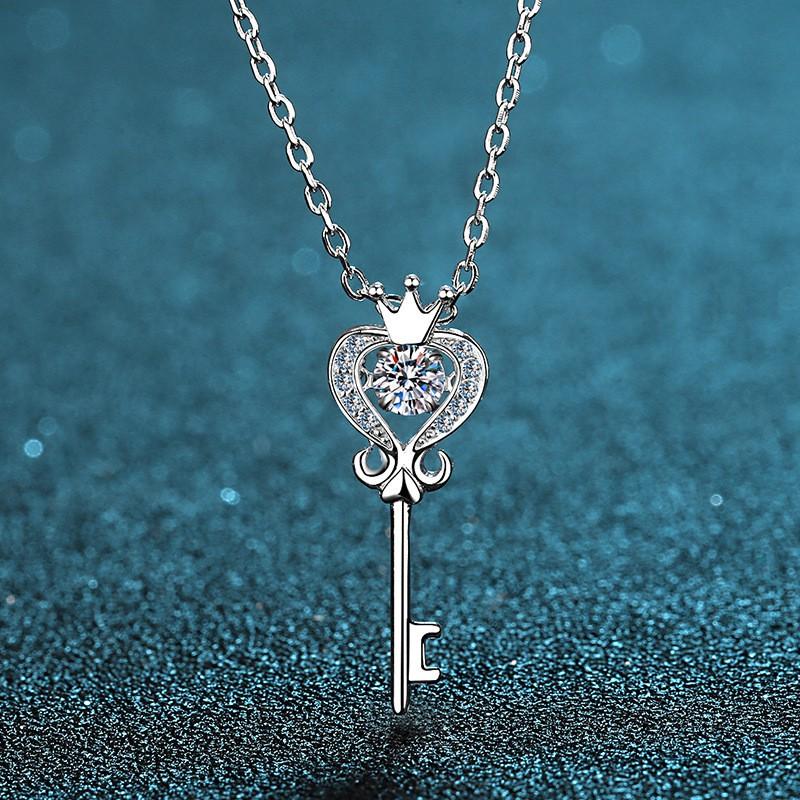 Sterling Crown Pendant Necklace With 30-Point Moissanite Cross-Link Chain Fashionable Everyday Jewelry Women Sterling Silver 925