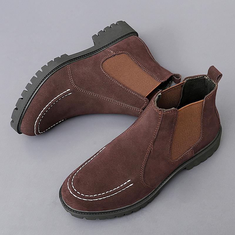 

Осенне-зимние мужские ботинки челси из матовой кожи на толстой подошве, британский повседневный бренд, джинсовые ботинки, размеры 37-47 47 темно-коричневого