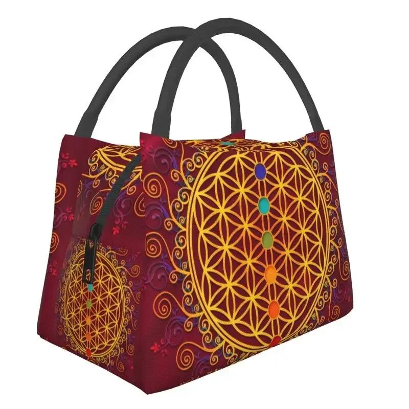 Flower Of Life Abalone Shell On Pearl Insulated Lunch Tote Bag for Women Geometric Mandala Portable Cooler Thermal Bento Box
