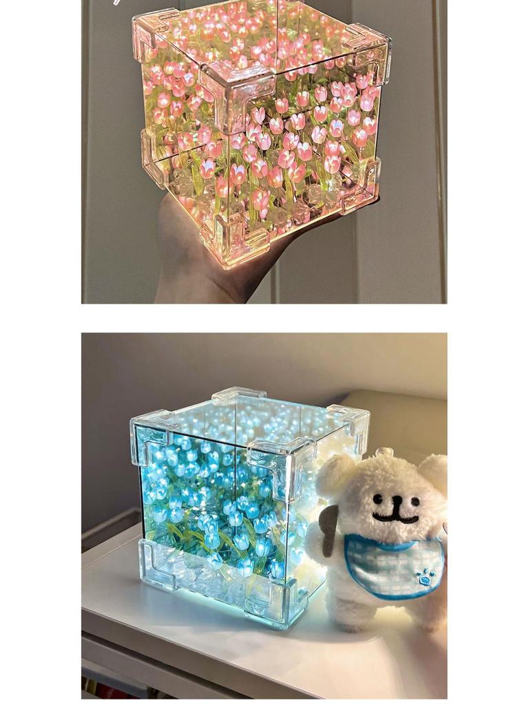 Cadeau de Saint-Valentin: Veilleuse Tulipe Faite à la Main Rubik's Cube - Parfait pour l'Anniversaire de la Petite Amie