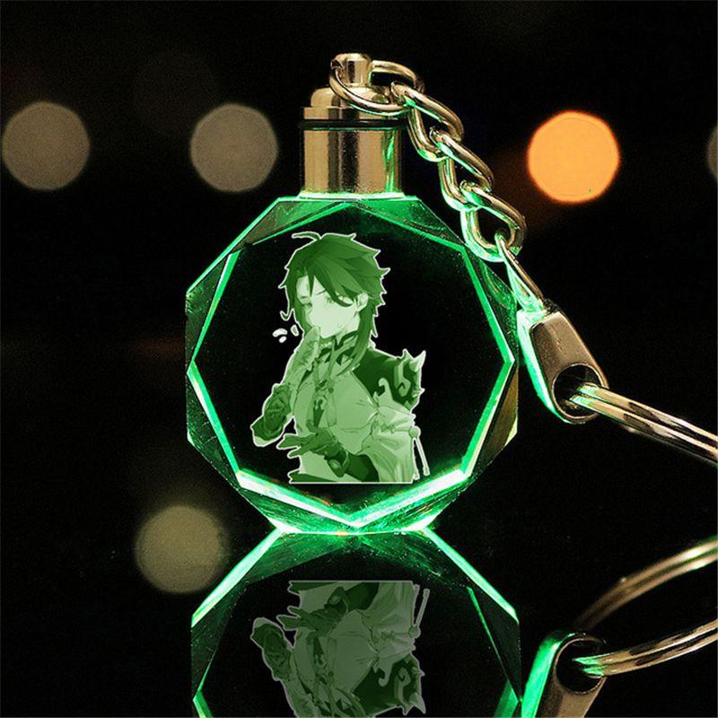 Elegant Genshin Impact Crystal Keychain With Stunning Led Colorful Light For All Occasions