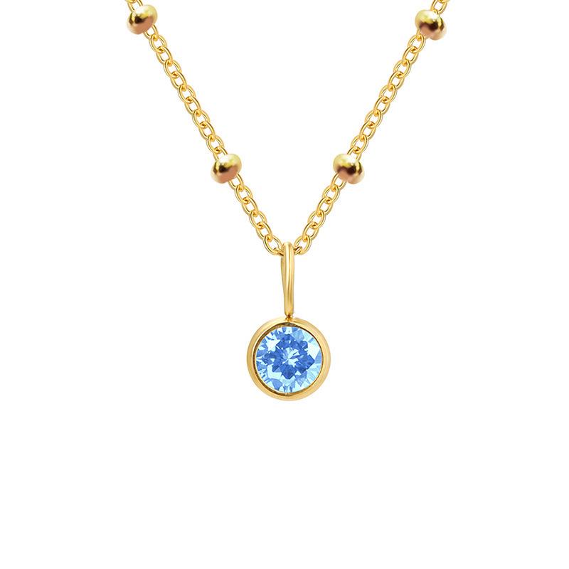 Stainless Steel Vacuum-Plated Birthstone Rhinestone Necklace for Women - Fashionable European & American Style