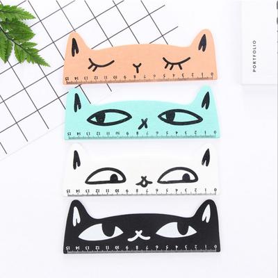 1 Piece Cute Kawaii Black Cat Kitten Straight Ruler Wooden Tools Cartoon Sewing Drawing Office School Stationery Supplies