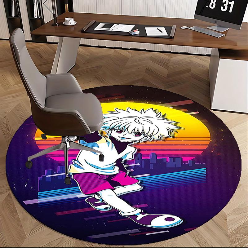 1pc Anime Cartoon Design Round Carpet - Office Chair Mat, Non-Slip Rug for Home Decor, Living Room, Bedroom, Game Room & Dormitory, Suitable for All S