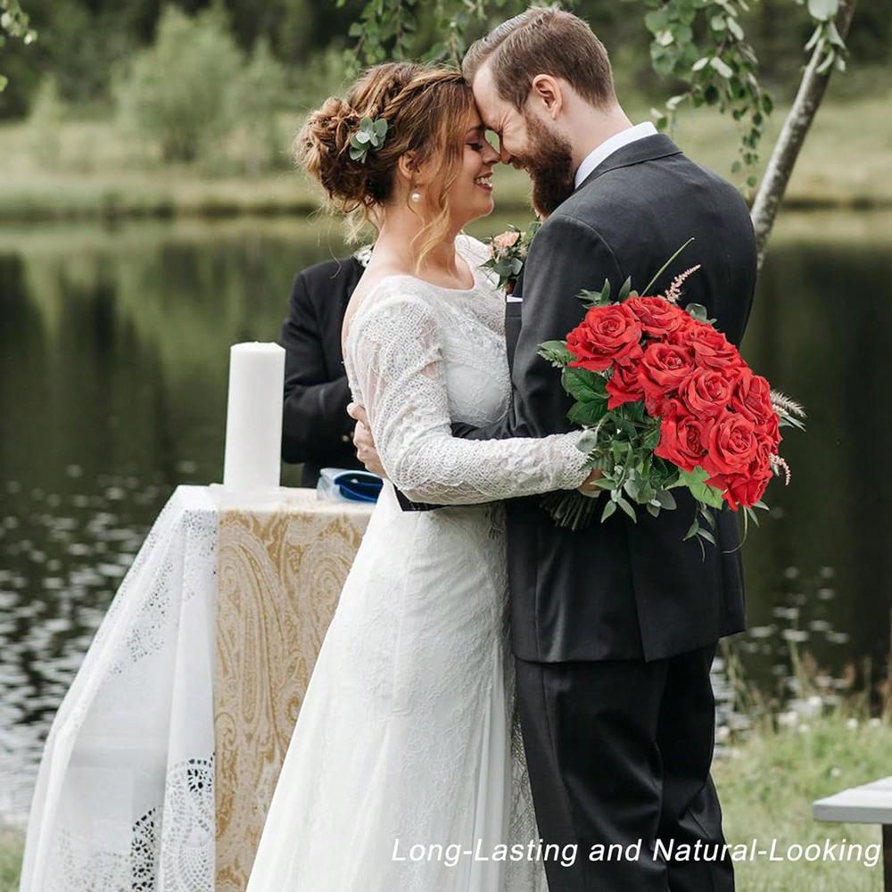 1PC Valentine's Day Wedding Decoration Rayon Flowers Realistic Rose Bouquet With Long Stems For Home Wedding Decoration Party,