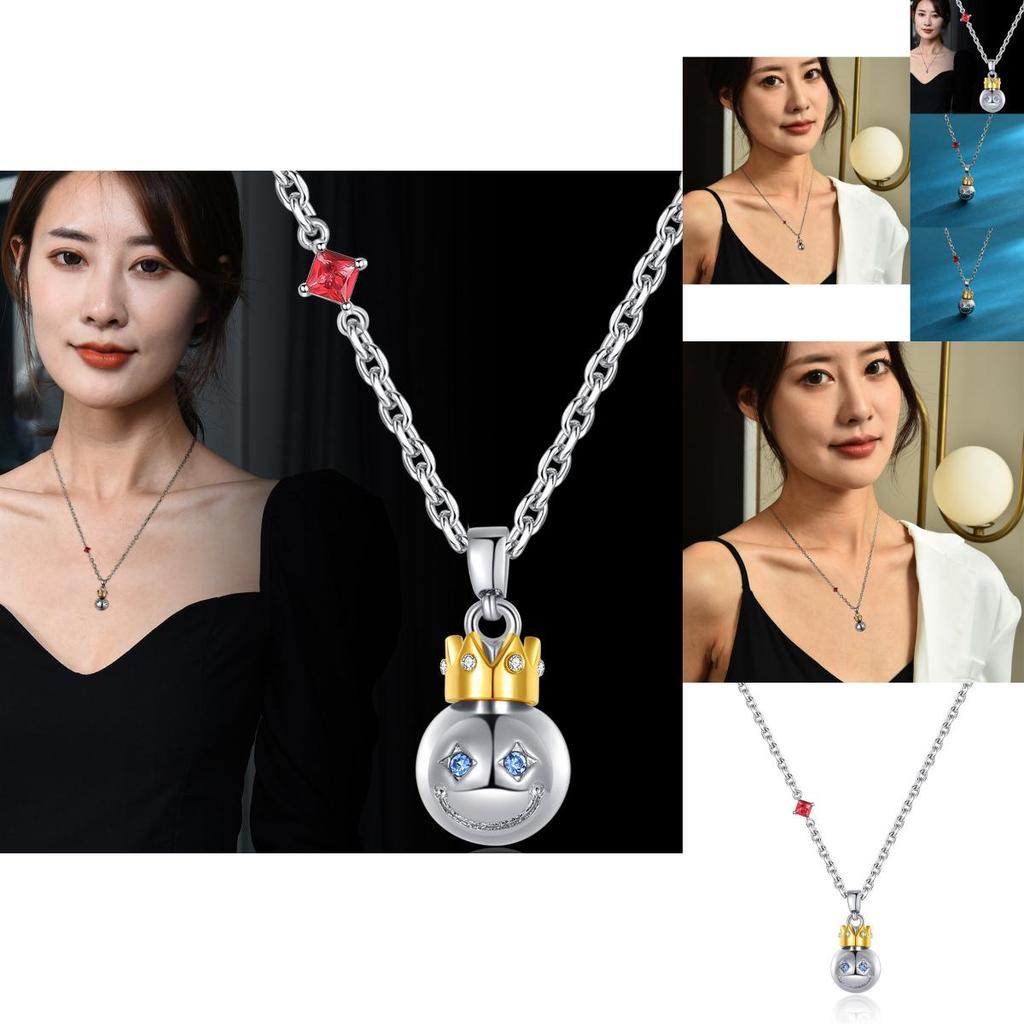 Trendy Titanium Steel Smiley Face Crown Necklace Chic Unisex Accessory For Fashion Lovers