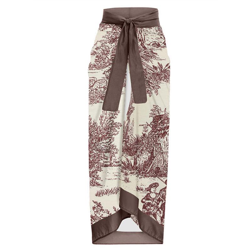 

Европейско-американский стиль отпуска Принтованная миди-юбка на завязках Пляжное платье 22067686 One Size