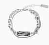 Multi Layer Chain Bracelet with Rectangular Faceted Stone Adjustable Length Metal Link Wristband for Casual and Urban Style Accessories