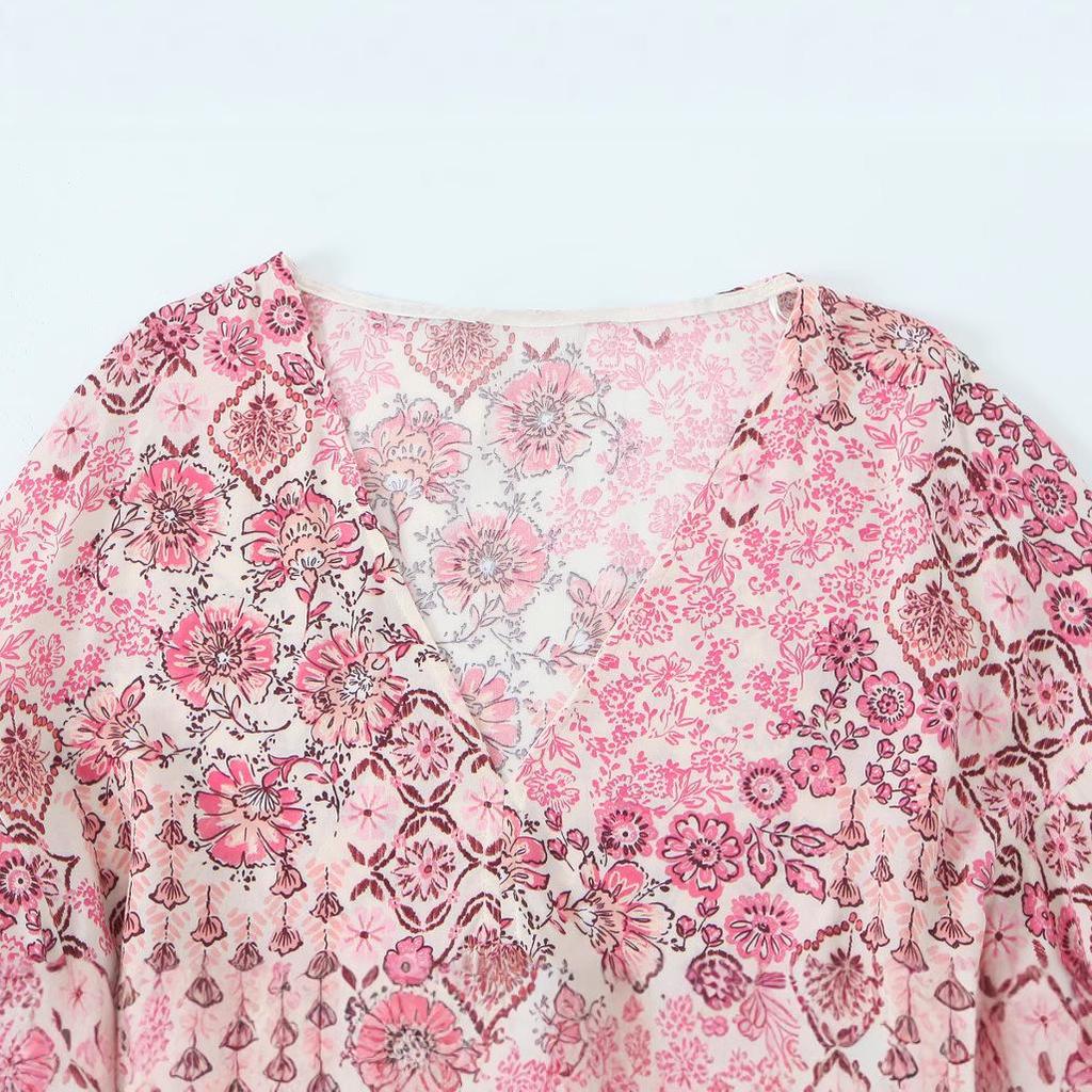 2025 Spring Women's European & American Casual Puff Sleeve Print Dress