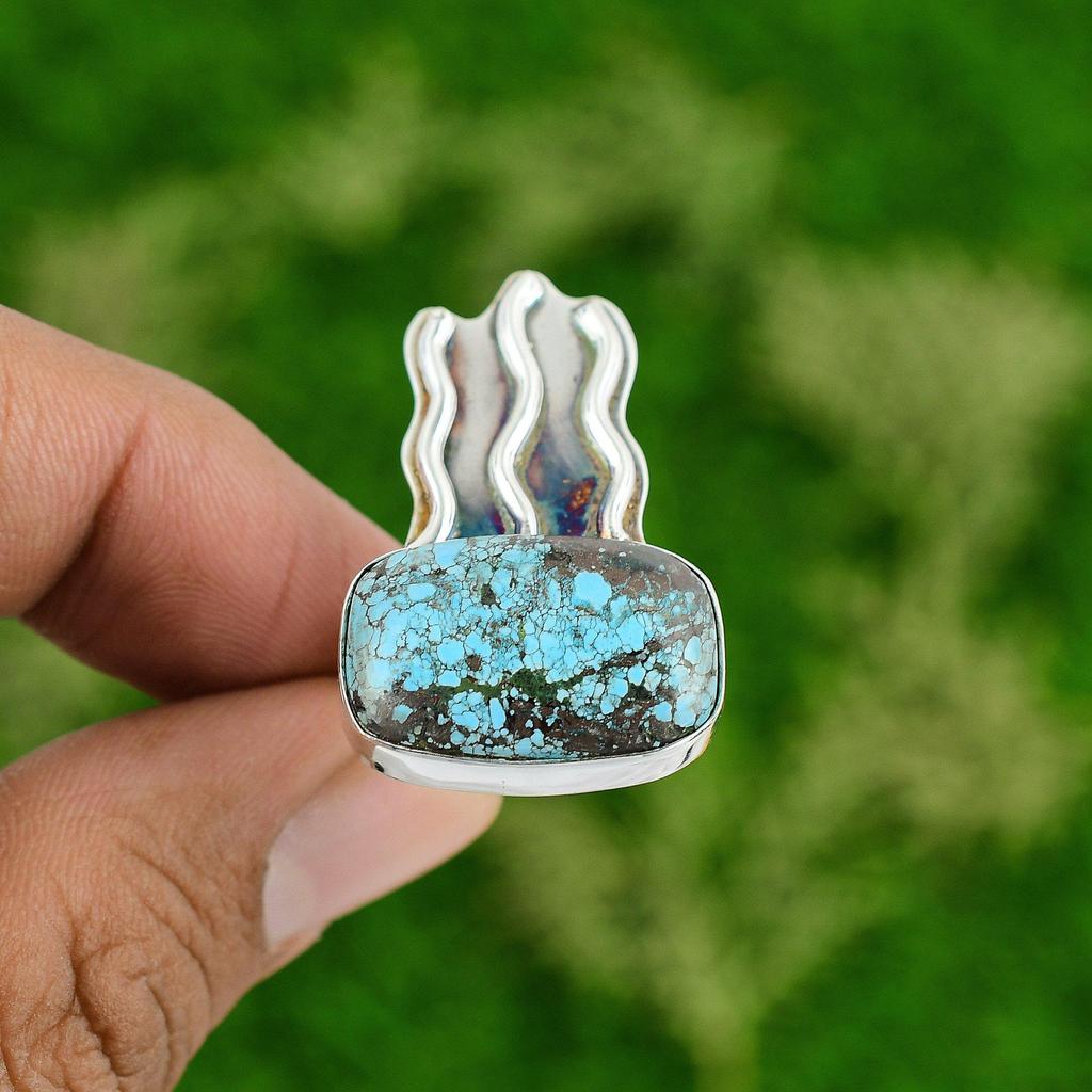 Gift For Women Stackable Ring Size 9 925 Silver Natural Tibetan Turquoise