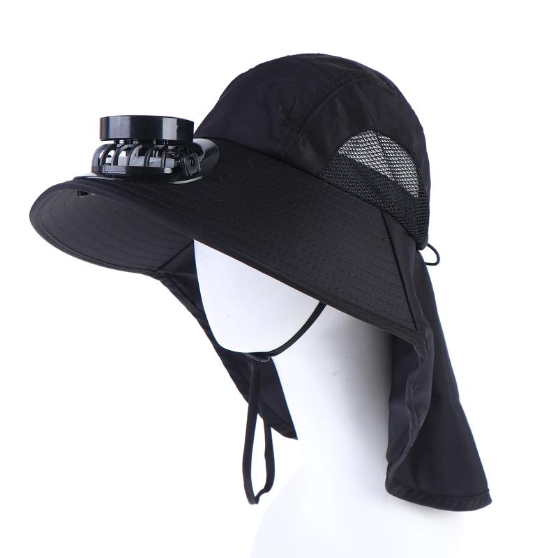 

Solar Powered Fan Hat Outdoor Traveling Fishing Big Brim Shoulder Length Neck Protection Men Women Summer Breathable Cap чорний